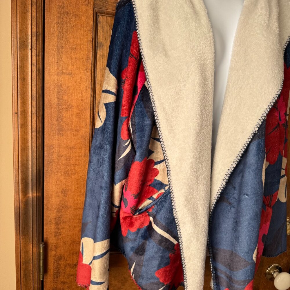 NWT Johnny Was Adler Blue/Red/Fuchsia/Tan Flowers Hooded Sherpa Jacket X-Large - Picture 7 of 12